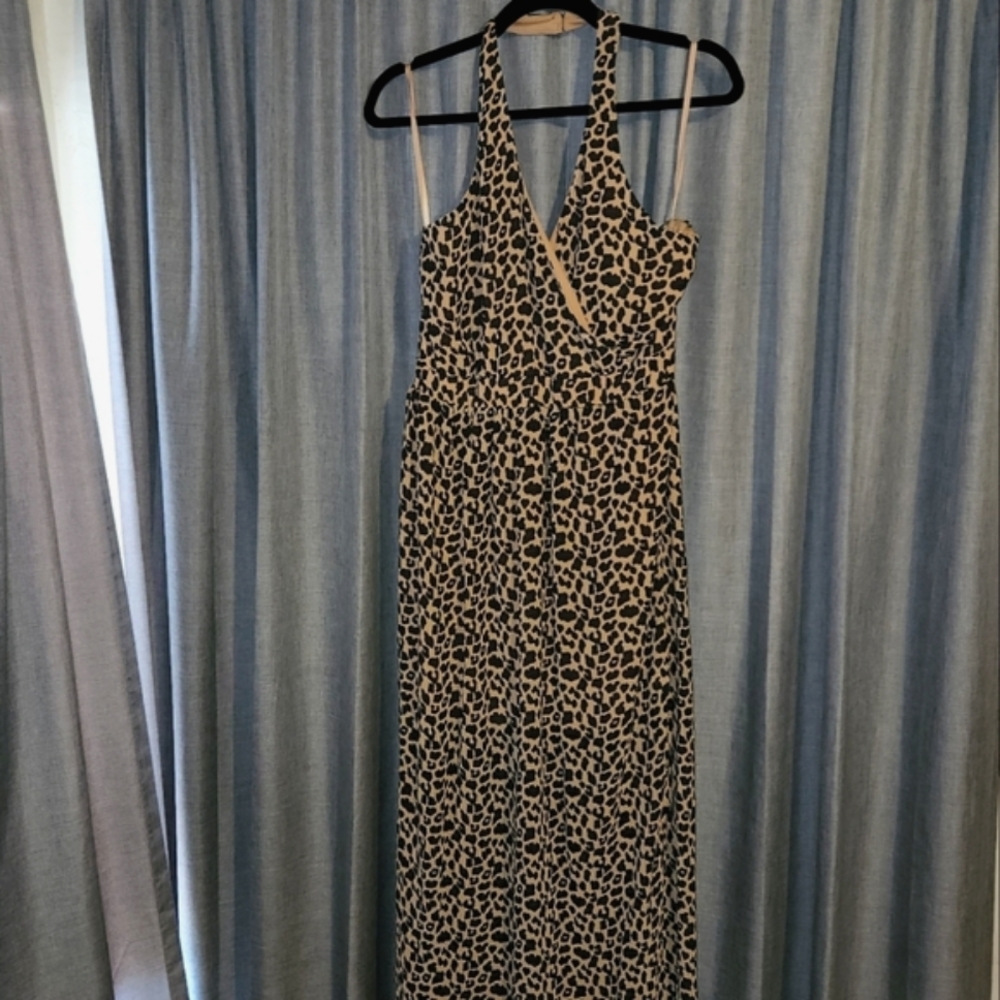 Leopard Print Halter Maxi Dress